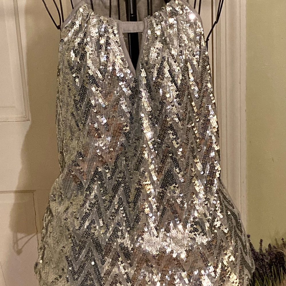 Medium (INC) Silver Sequin Chevron Top
